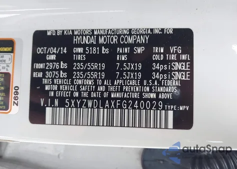 2015 Hyundai Santa Fe Sport 2.0L Turbo from USA, damaged, VIN 5XYZWDLAXFG240029